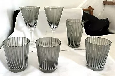 6 Pieces MIXED Drinkware:  Filigrana Murano Blown Glass Smoke W/ Grey Stripes • $29.95