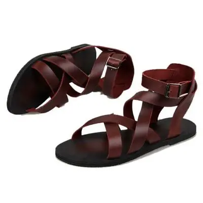 Mens Gladiator Strappy Leather Sandals Open Toe High Top Beach Shoes Pumps 2021 • $19.32
