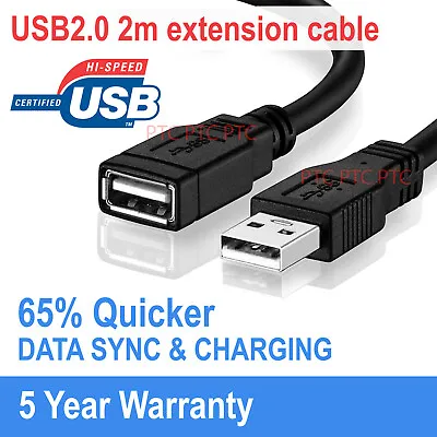 $5.80 • Buy 2m USB 2.0 Data Extension Cable Type A Male To A Female Connection Cord Lead