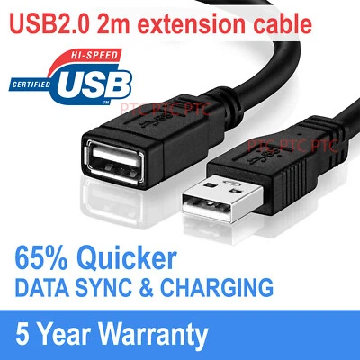 $5.80 • Buy 2m USB 2.0 Data Extension Cable Type A Male To A Female Connection Cord Lead