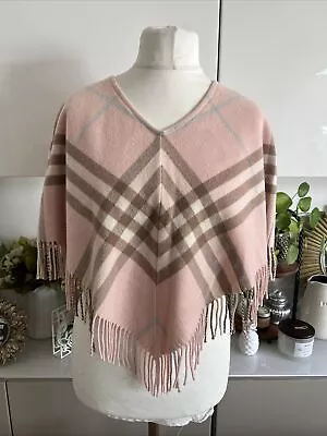 Burberry London Cape Poncho Shawl Nova Check Pink Wool Cashmere • $188.22