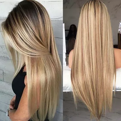 £12.99 • Buy Womens Real Long Straight Hair Wigs Ladies Natural Ombre Blonde Cosplay Full Wig