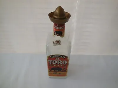 Vintage 1/5 Gal El Toro Tequila Glass Bottle Bull Gold Sombrero Hat Lid Empty • $12.99