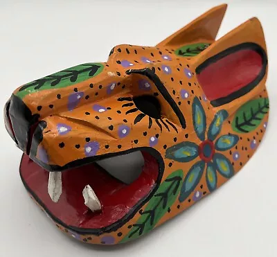 Guatemalan Hand-Carved & Painted Folk Art Jaguar Mask • $50