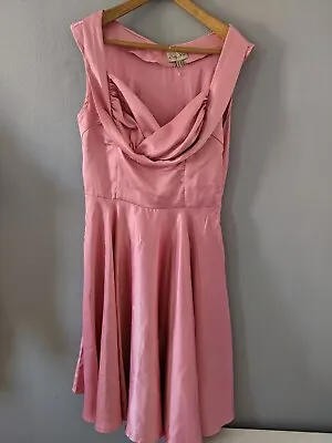 Lindy Bop Ophelia Pink Icing Satin Dress Size 12 1950's Rock N Roll Lindy Hop • £25