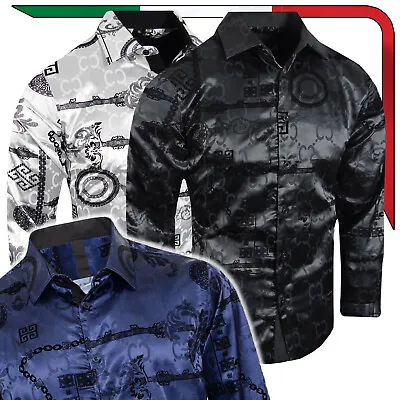 Italian Velvet Floral Stripe Shirt Mens Luxury Silky Feel Slim Stretch Button Up • $29.95