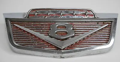 Original 1965-1966 Ford Truck F-Series V8 Hood Emblem Chrome & Red - Vintage 60s • $65.99