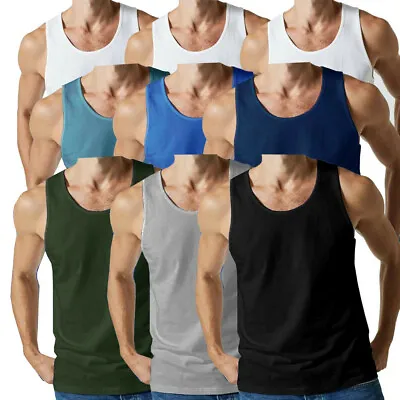 3 X Mens Vests 100% Cotton Tank Top Summer Training Gym Pack INTERLOCK  S - 5XL • £9.99