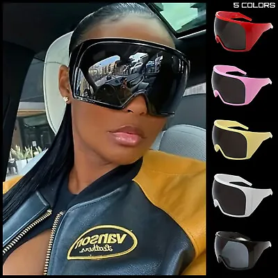 OVERSIZED Futuristic Wrap Around Face Shield Party Raver SUNGLASSES Huge Frame • $14.99