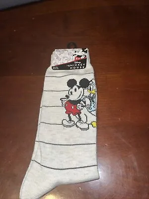 DISNEY MICKEY MOUSE MEN'S CREW SOCKS 1 PAIR GREY/BEIGE Sz 6-12 NEW AUTHENTIC • $9.99