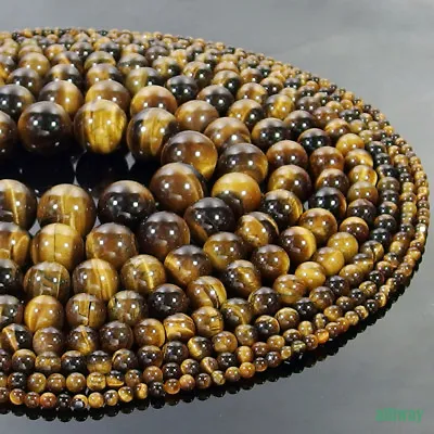 $4.49 • Buy Natural Tiger's Eye Jasper Gemstone Round Spacer Beads 15.5'' 2mm - 20mm DIY