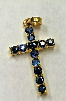 $115 • Buy 14k Gold Cross Pendant With Blue Sapphire 
