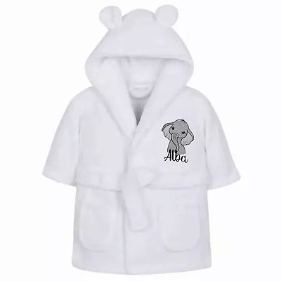 Embroidered Personalised  SAFARI ELEPHANT Soft Baby Dressing Gown Bath Robe  • £17.99
