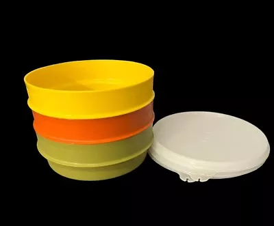 Vintage Retro Tupperware Stackable Cereal Bowls #1356 With Lids - Set Of 3 • $16