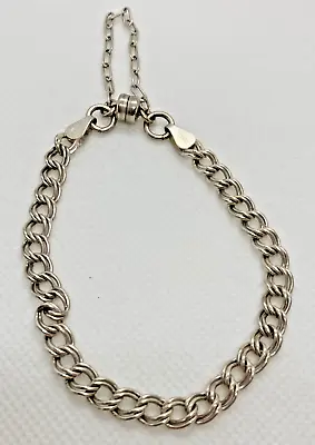 Vintage ITALY Double Link Charm Magnetic Closure Bracelet 7'' Sterling Silver 8g • $30.84