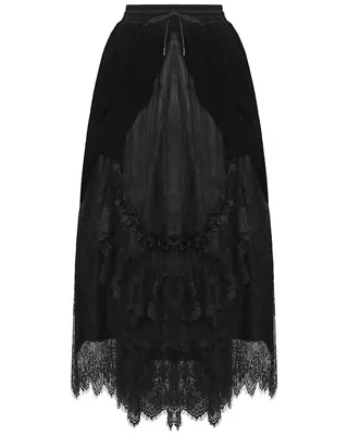 Dark In Love Womens Long Gothic Steampunk Maxi Skirt Black Layered Velvet Lace • £46.99