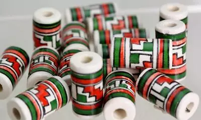 £3.99 • Buy Ceramic Glazed Hair -Crafts  BEADS Geometrical - Hand Painted In Peru  V067 TUBE