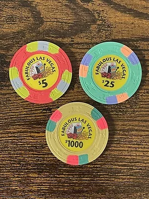 Paulson Fabulous Las Vegas Casino Chips $5 $25 & $1000…. $1000 Is Mis-pressed • £14.99