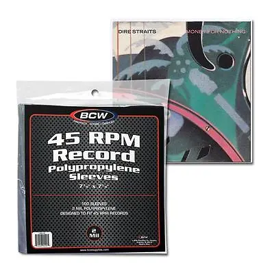(100 Count Package) BCW 45 RPM Record Album Sleeves Clear Plastic Polypropylene • $10.45