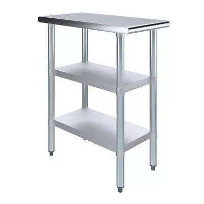 30 In. X 15 In. Stainless Steel Work Table With 2 Shelves | Metal Utility Table • $209.95