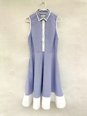 🍁Womens Kate Spade Sleeveless Striped 1/2 Button Fit & Flare Shirt Dress Size 6 • $79