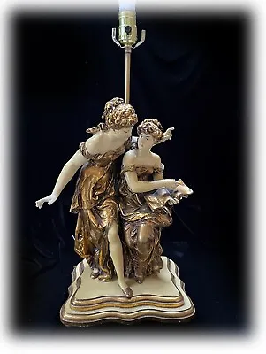 Vintage Moreau Repro MCM Spelter Figural Two Women Table Lamp Paris Neoclassical • $131.25