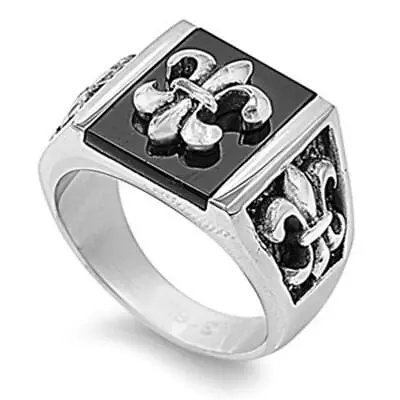 Men's Fleur De Lis Ring Polished Stainless Steel Band New USA 11mm Sizes 8-14 • $10.99