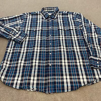 Wrangler Western Shirt Mens 2XL XXL Blue Plaid Long Sleeve Pockets Logo Cowboy • $17.95