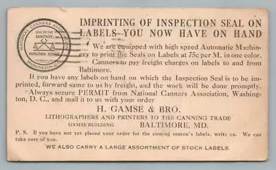 National Canners Assn. Label Advertising~Antique Baltimore GAMSE Jewish Printer • $19.99