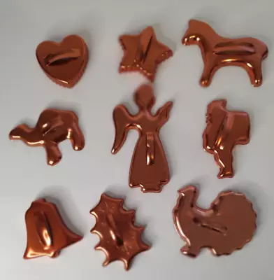 MIRRO Rose Gold Copper LOT 9 Cookie Cutters Holly Santa Turkey Angel Bell • $11