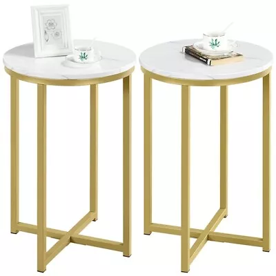 Set Of 2 X-Based Faux Marble End Table Home Furniture W/ Round Top & Metal Legs • $68.99