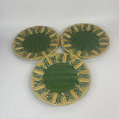 Set Of 3 Vintage Bordall Pinhiero Portugal 10  Corn Cob Majolica Pottery Plates • $29.99