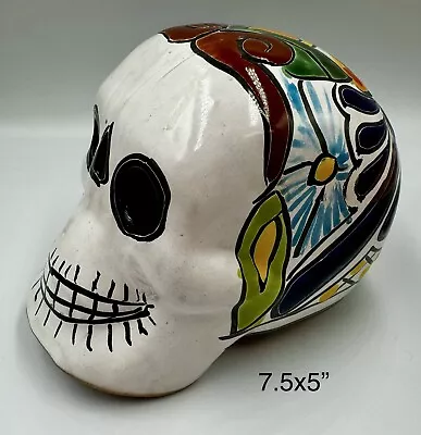 Mexican Art Pottery Day Of The Dead Clay Skull Handmade Folk Art Halloween Decor • $60