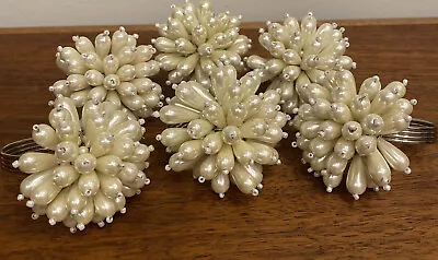 Vintage Lot Of 6 Pearl Cluster Beaded Napkin Rings Faux Metal • $24.50