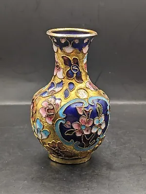 Chinese Vintage Mini Cloisonne Vase Bronze Brass Copper Enamel  Flowers • $21.92