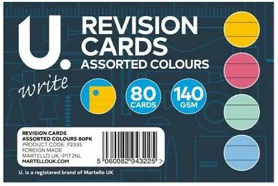 80 X Record Cards Ruled 6  X 4  Assorted Colours Revision Index Cards  • £3.98