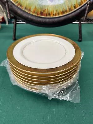 8 Mikasa Bone China  Harrow  7 1/2  Salad Plates Gold Encrusted Band • $69.99