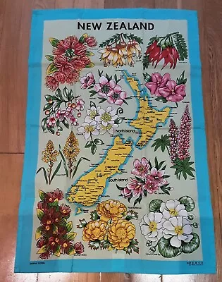 New Zealand Map Tea Towel Flowers Derek New Zealand • £5.50