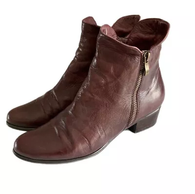 Vintage 80s? Genuine Leather Ankle Boots Cuban Heel Burgundy Size 5.5AU Turnover • $26