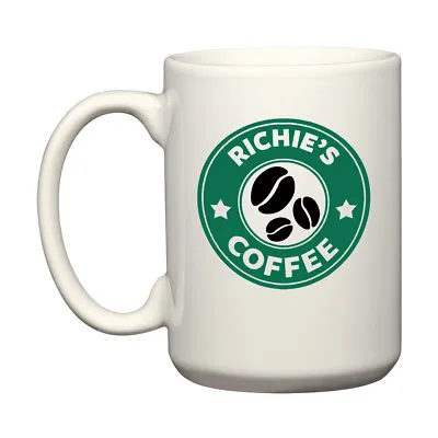 Personalised Your Name - Green Coffee Bean - Large 15oz Ceramic Coffee Mug • £11.99