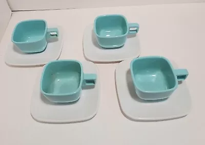 Brookpark Modern Design~Melamine~(8) Pc Cup & Saucer Set~Turquoise & White~MCM • $12