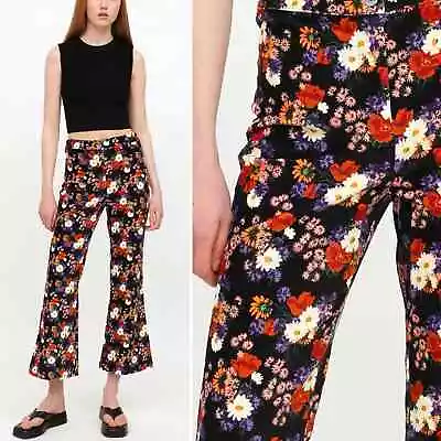 Staud Black Floral Velvet Rex Flare Pants Retro Black/Purple Multi Size 2 • $140