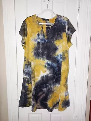 Women's 2X Vibe Sportswear Multicolor Tie Dye Short Sleeve BOHO A Line Dress B6 • $12