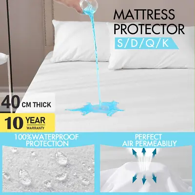 $21.49 • Buy Mattress Protector Terry Cotton Bed Matress Waterproof Single King Queen Double