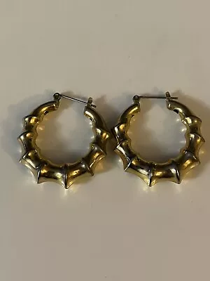 Vintage Gold Tone Hoop Bamboo Shape Earrings • $12