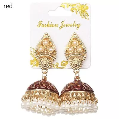 Jhumka Vintage Gypsy Indian Style Pearl Beads Flower Earrings Bell Shape • $8.33