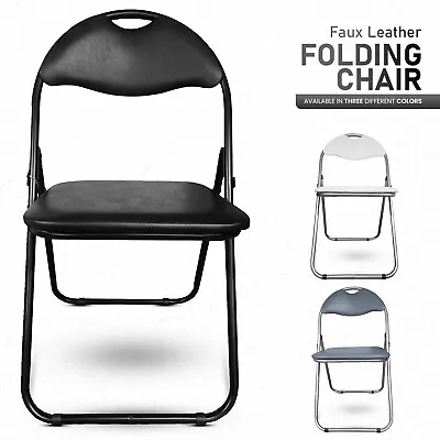 Folding Padded Chair Faux Leather Metal Framed Lightweight Home Office Chairs • £17.21