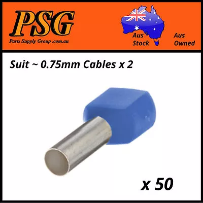 Cable Ferrules TWIN 0.75mm2 X 50 Pack Bootlace Pin Crimps Wire Sleeves • $10