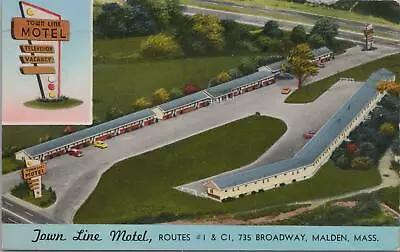 Postcard Town Line Motel Malden MA 1956 • $20