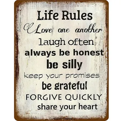 £4.99 • Buy Retro Vintage Life Rules Love Honest Silly Kitchen Home House Metal Wall Sign